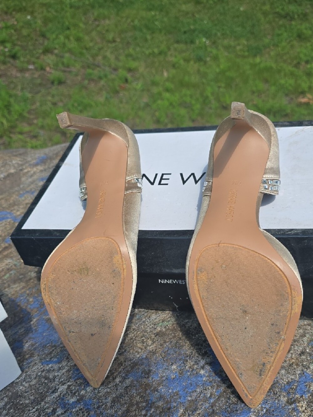 Nine West Satin Champagne D'Orsay Pointed-Toe Heels with Crystal Trim - Picture 7 of 9